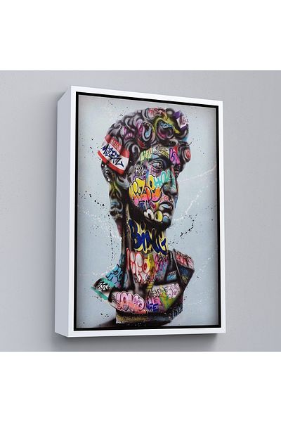 Harita Sepeti Poster colorat cu desen cu cap antic Banksy cu cadru alb, pictură pe pânză de artă de stradă Michelangelo