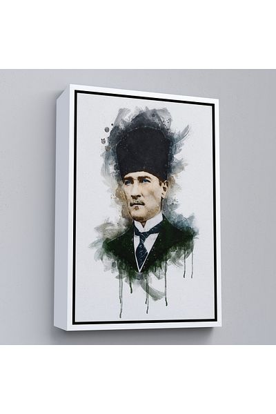 Harita Sepeti Portret în acuarelă a lui Mustafa Kemal Atatürk cu cadru alb, pictură decorativă pe pânză