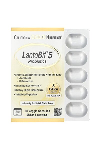 California Gold Nutrition LactoBif® 5 Probiotics, 5 Billion CFU, 60 Veggie Ca...