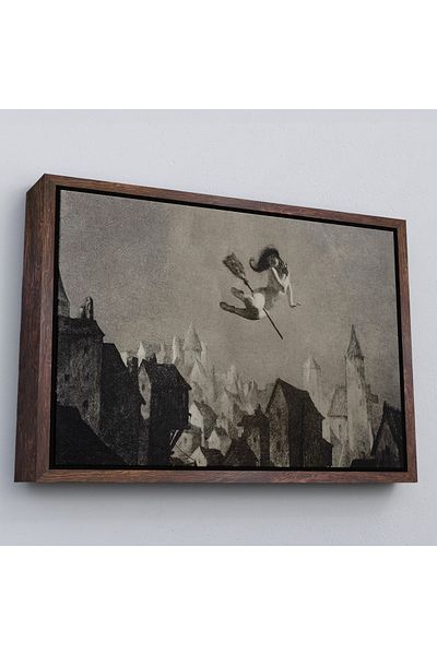 Harita Sepeti Tablou American Nightmares cu cadru alb, Liturgie de Săbătoare, Pictură pe pânză Witch Flight, Decor magic Wiccan
