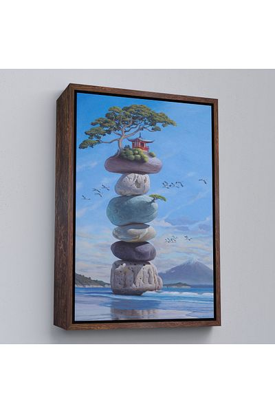 Harita Sepeti Pietre de echilibru colorate pe plajă cu cadru alb, meditație, yoga, imprimare spirituală pictură pe pânză