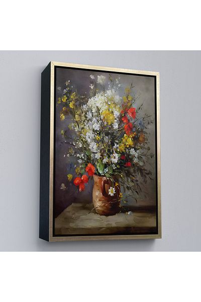 Harita Sepeti Pictură murală cu flori colorate pe vază cu cadru auriu