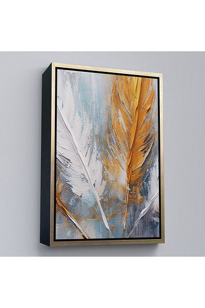 Harita Sepeti Pictură în ulei cu cadru auriu Aspect modern cu pene