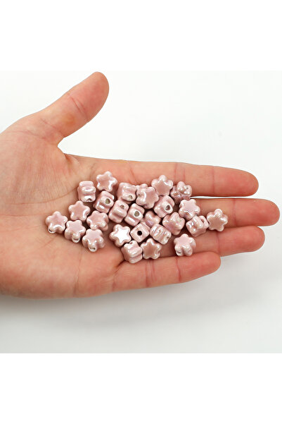 yfhobi 1 Adet - 11 mm Çiçek Desenli Porselen Boncuk, Leylak Renk Porselen Tak...