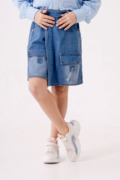 GİYİCEM TEKSTİL Fusta scurtă din denim cu dungi pentru fete 2875