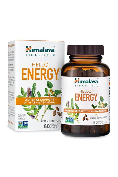 Himalaya Hello Energy Herbal Supplement - Ashwagandha, Amla, Haritaki, Caffeine-Free, Vegan, 60 Capsules