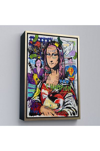 Harita Sepeti Кафява рамка, цветна Мона Лиза, картина на Банкси с платно, улично изкуство, поп арт