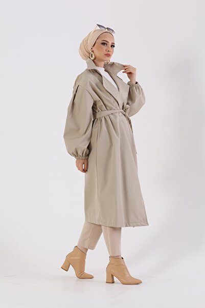 VıoShıne Kadın Belden Bağlamalı Balon Kol Trençkot