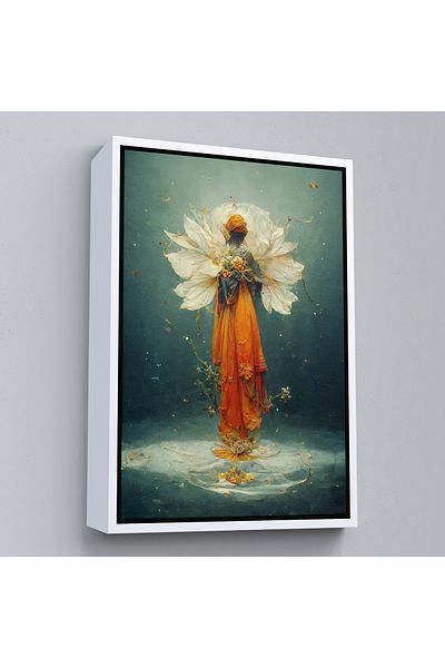 Harita Sepeti Pictură de femeie surreală într-un ținută portocalie cu cadru alb
