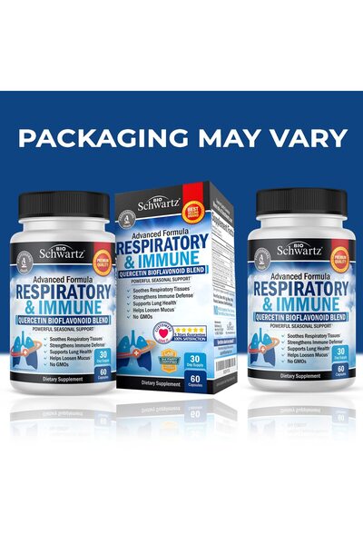 BioSchwartz Respiratory & Immune Support with Quercetin, Vitamin D, Cordyceps, 60 Capsules