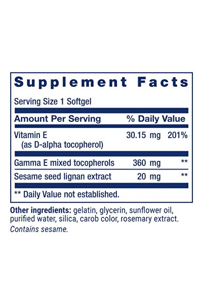 Life Extension Gamma E Mixed Tocopherols, Vitamin E with Sesame Lignans, Gluten-Free, Non-GMO, 60 Softgels