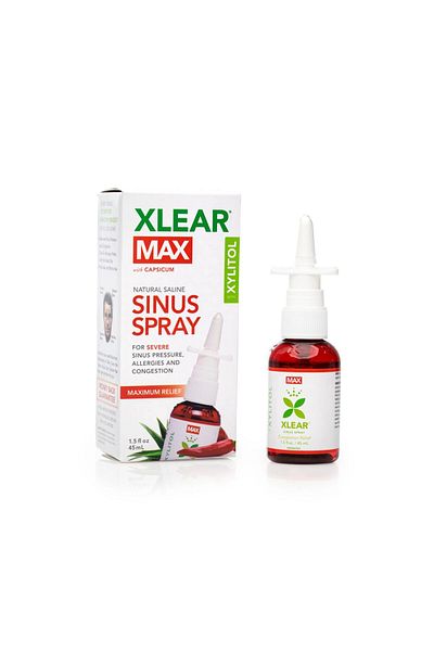 Xlear بخاخ الأنف الملحي ماكس مع إكسيليتول والفلفل والصبار لتخفيف آلام الجيوب الأنفية للأطفال والكبار، 1.5 أونصة سائلة