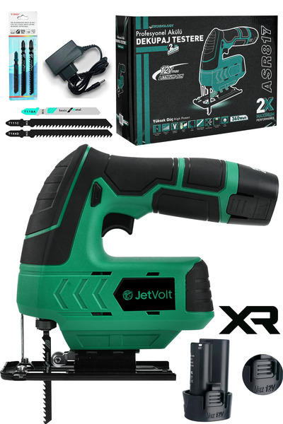 JetVolt Profesyonel Çift Akülü 12 Volt Li-ion Şarjlı Dekupaj Testere - Yeşil