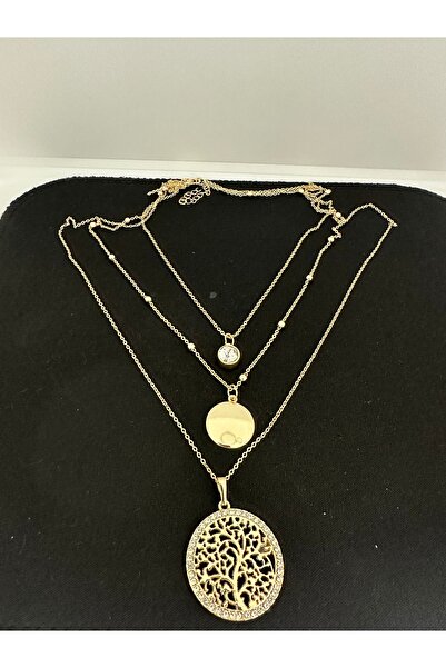 T.T قلادة سلسلة من 3 قطع بلون الذهب على شكل زر بولنيت