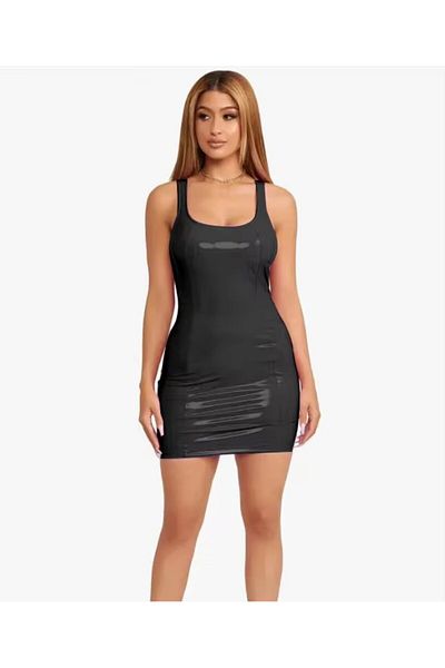 ARDSU Pu Bright Leather Dress