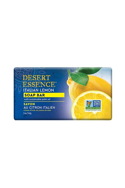 Desert Essence Exfoliating Italian Lemon Soap Bar with Palm Oil, Lemon Oil & Jojoba Oil