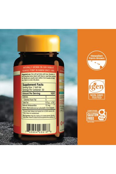 Nutrex Hawaii BioAstin Astaxanthin 12mg, 50 Softgels - Antioxidant for Eye, Skin, Joint & Immune Health