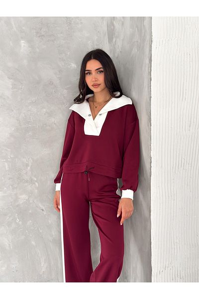 sportiness Devri̇k Collar Garnish Wide Stripes Soft Texture Modal Fabric Track Suit