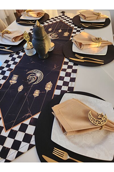 Runner Supla Home 1 Adet Ramazan Özel siyah Hilal Ve Yıldız Desenli Runner (1...