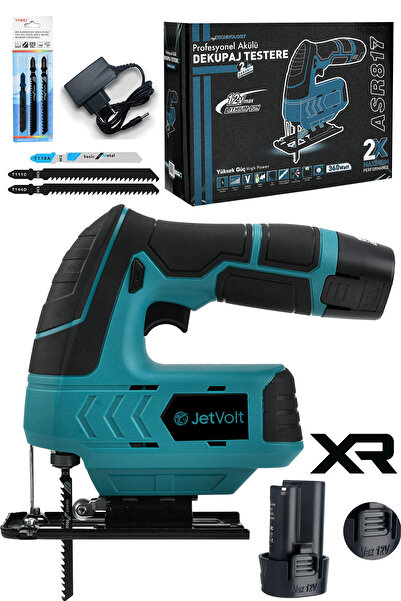 JetVolt Profesyonel Çift Akülü 12 Volt Li-ion Şarjlı Dekupaj Testere - Mavi
