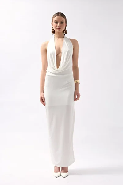 MODA Shawl Collar Low-Cut Maxi Dress