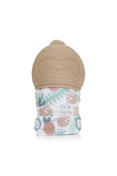 Itzy Rıtzy Silicone Teething Mitt with Adjustable Strap, Crinkle Sound & Textured Silicone - Baby Toy, Sloth