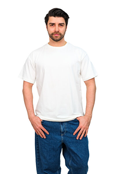 gladia outdoors Oversize Bol Kesim Bisiklet Yaka Pamuklu Likralı Erkek Unisex Krem-gri-haki-mavi-siyah Tişört