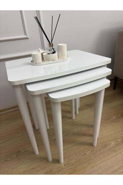 BAŞARAN CONCEPT 3’lü 1. Sınıf Üst Düzey Kaliteli Mdf Beyaz Zigon Sehpa