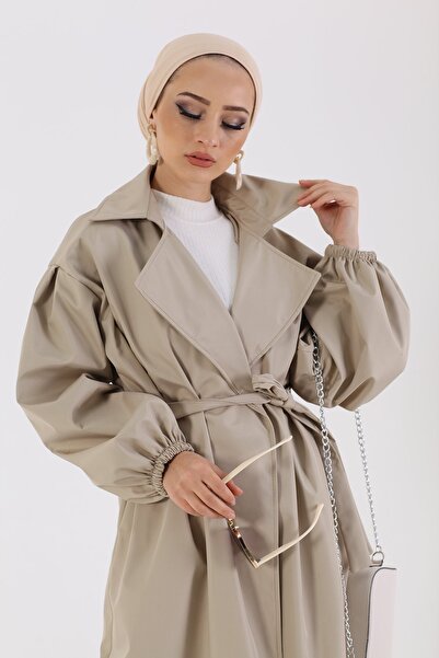 VıoShıne Kadın Belden Bağlamalı Balon Kol Trençkot