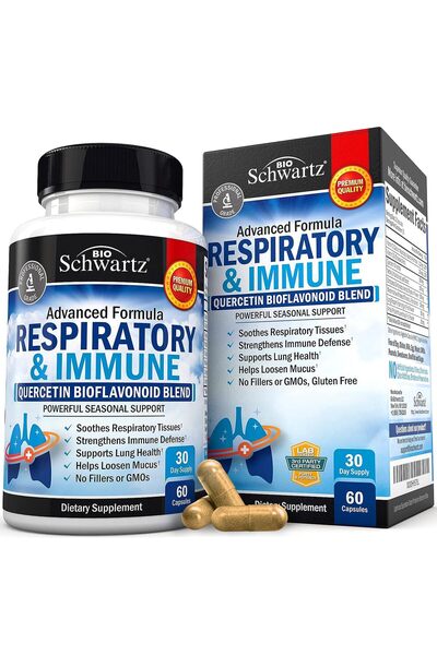 BioSchwartz Respiratory & Immune Support with Quercetin, Vitamin D, Cordyceps, 60 Capsules