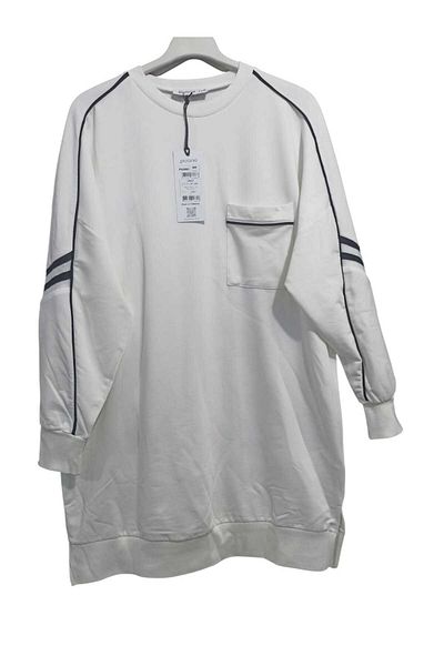 Puane Women's Sleeves Stripe Detailed 2 Thread Combed Cotton Soft Tunic 10657