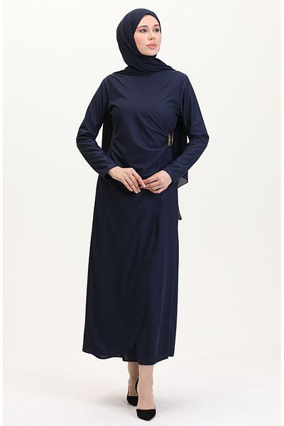 sefamerve Ζώνη Λεπτομερής Κοστούμι Look Φόρεμα 4736-02 Navy Blue