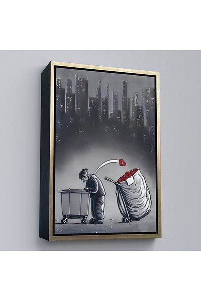 Harita Sepeti Кафява рамка за градски кош за боклук, събираща разбити сърца, стенно изкуство
