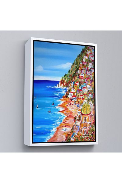 Harita Sepeti Italia La Bella Positano Amalfi Coast Pictură de perete cu cadru alb