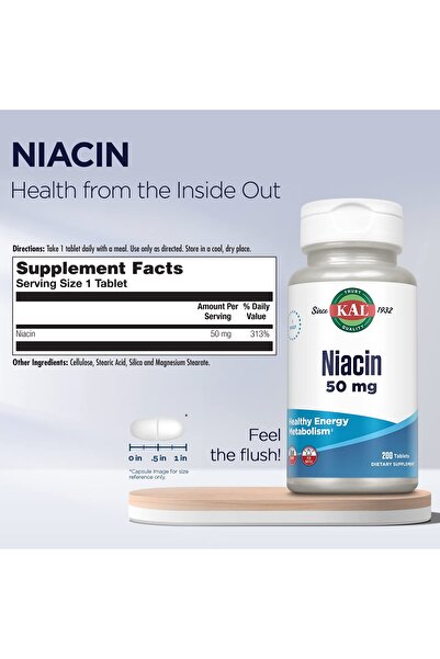KAL 50 Mg Niacin Tablets, 200 Count