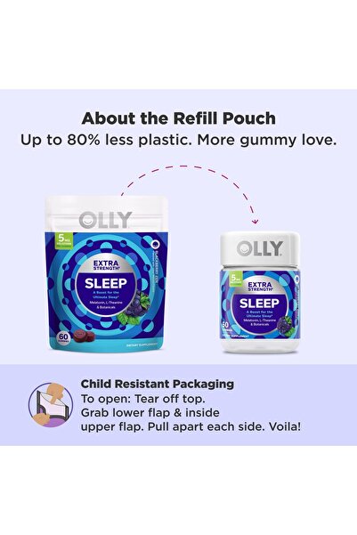 OLLY Extra Strength Sleep, 5 mg Melatonin L-Theanine, Chamomile and Botanicals - 60ct Pouch