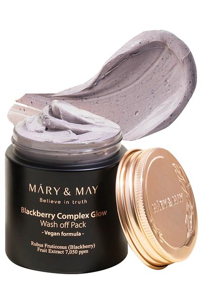 mary&mary Vegan Blackberry Glow Wash-Off Mask - Blackhead & Pore Care, Anti-Aging Clay, 4.23oz