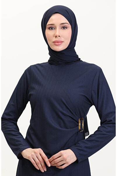 sefamerve Ζώνη Λεπτομερής Κοστούμι Look Φόρεμα 4736-02 Navy Blue