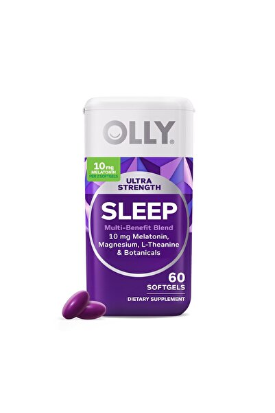 OLLY كبسولات هلامية ناعمة فائقة القوة للنوم، 10 ملغ من الميلاتونين، إل-ثيانين...