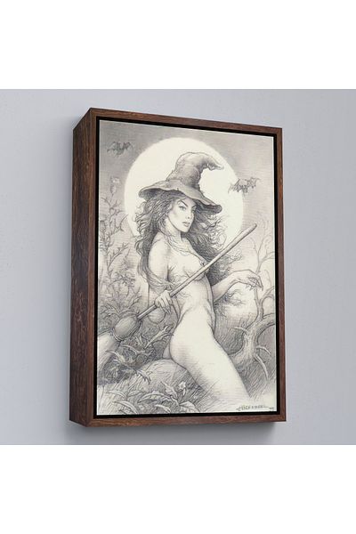Harita Sepeti Zăpada zburătoare către Shabbat în cadru alb, Halloween de epocă, pictură pe pânză Wiccan Peculiarities