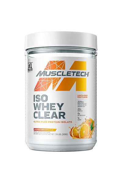 MUSCLETECH Clear Whey Protein Isolate - 22g Protein, 90 Cal, Orange Dreamsicle, 1.1lb (19 Servings)