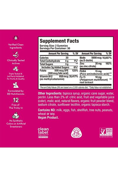 HUMAOİL Hair Strong Biotin Gummies for Hair Growth - Fo Ti, Folic Acid, Zinc, B12 & PABA - 60-Count