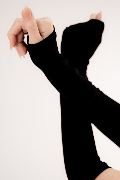 Şalcenneti.com Πρακτικό χτενισμένο βαμβακερό μανίκι μαύρο χρώματος