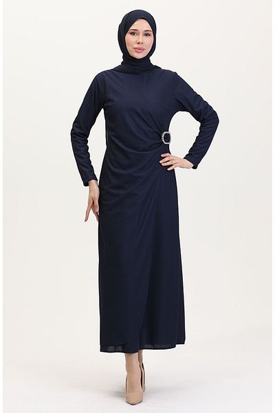 sefamerve Φόρεμα με πέτρινη λεπτομέρεια 4740-02 Navy Blue