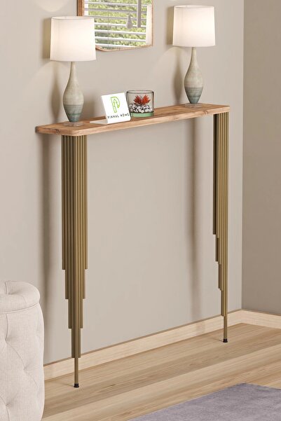 Pinhal Home Dresuar Petek Üstü Raf Oval Kenar Atlantik Çam Gold Ayak 60*18cm ...