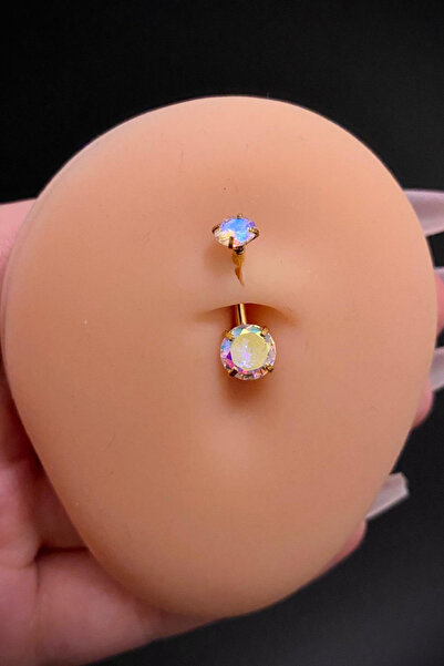 Blisse Piercing Kadın Gold Yuvarlak Zirkon Taşlı Belly Çelik Göbek Piercing