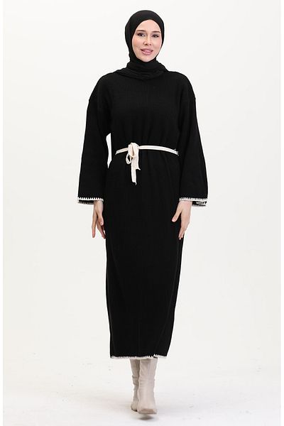 sefamerve Strickkleid mit Stickerei 11040-05 Schwarz