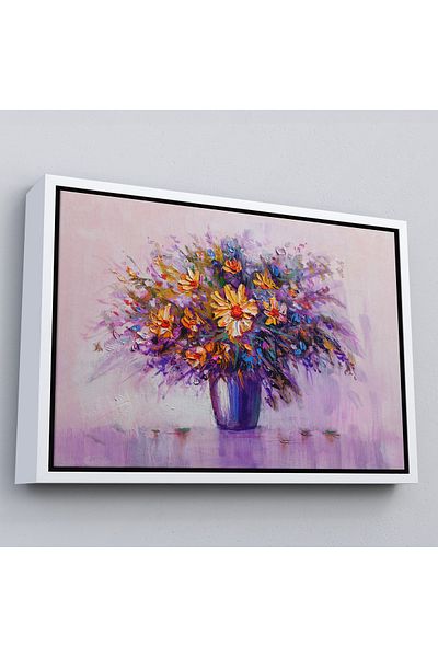 Harita Sepeti Pictură murală cu flori colorate într-o vază cu aspect de pictură în ulei cu cadru alb