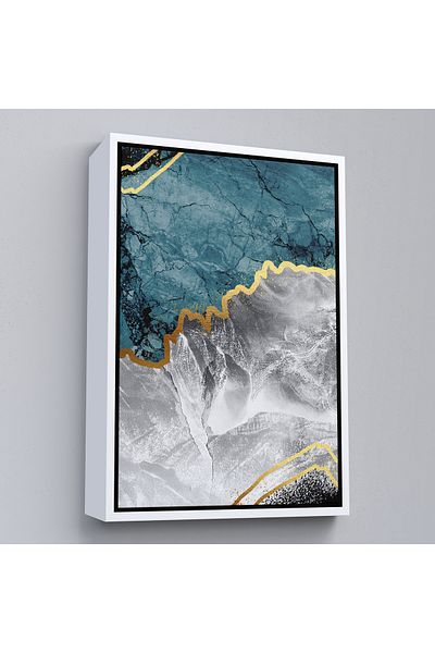 Harita Sepeti Marble Pattern Decorative Canvas Painting with White Frame