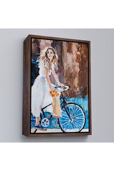 Harita Sepeti Fata in rochie alba care merge pe bicicleta cu cadru alb Pictura de perete